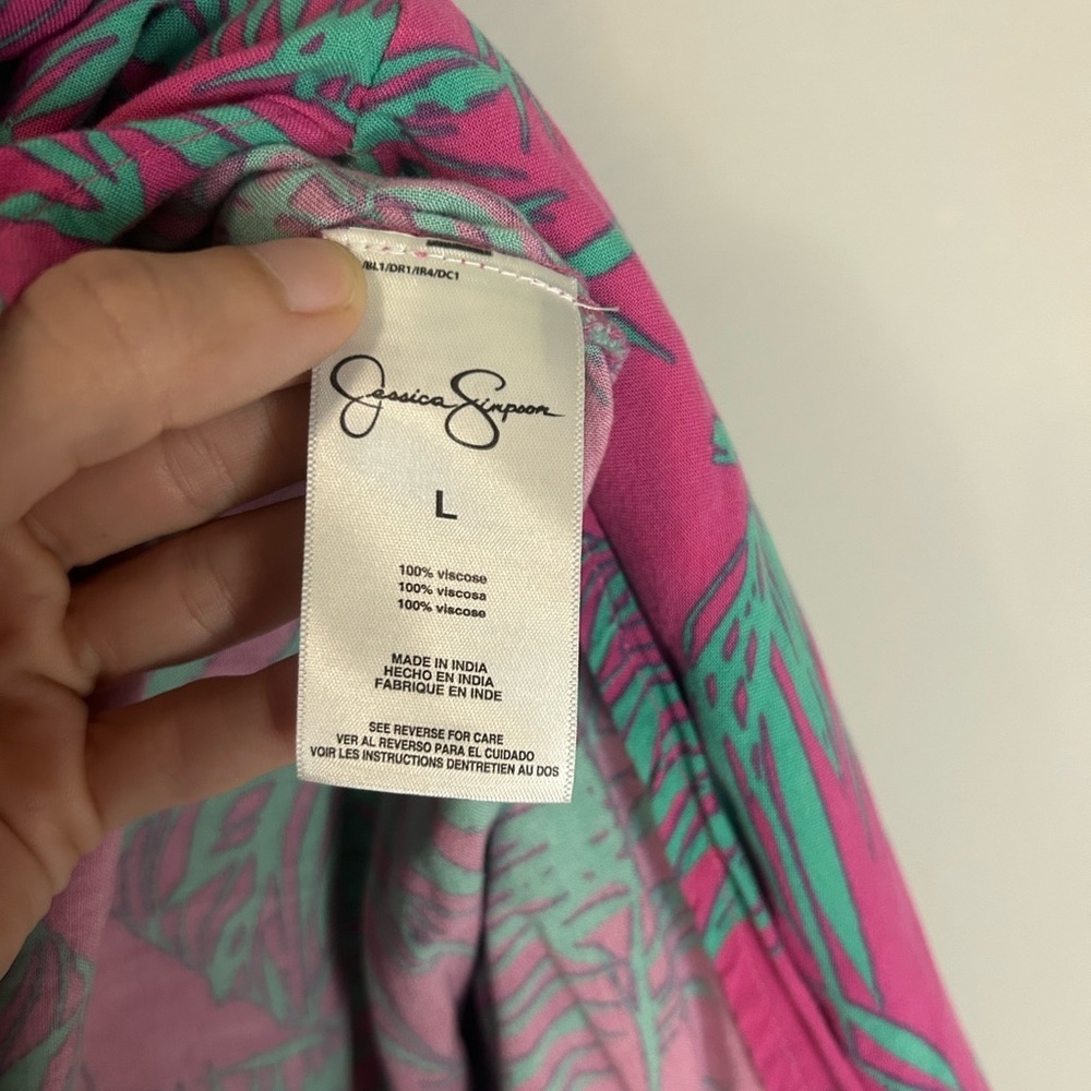 Jessica Simpson Green and Pink Asymmetrical Sundress, Size L - Picture 6 of 8